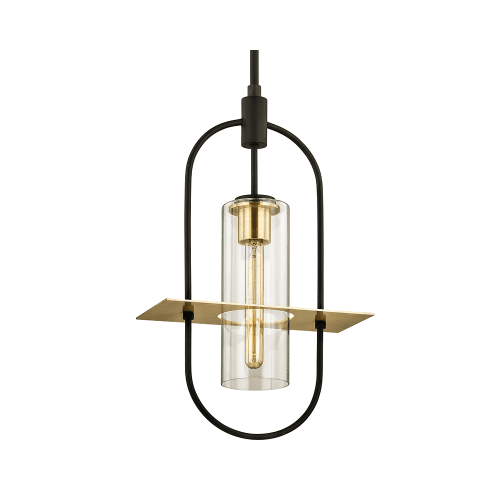 Smyth 1-Light Pendant in Dark Bronze and Brushed Brass with Clear Glass Shade