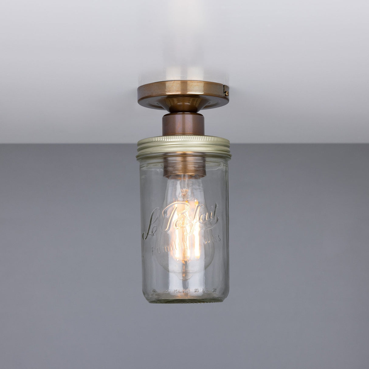 Antique Brass Jam Jar Ceiling Light Fixture