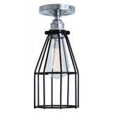 Sage Green Industrial Cage Ceiling Light with Chrome Lampholder