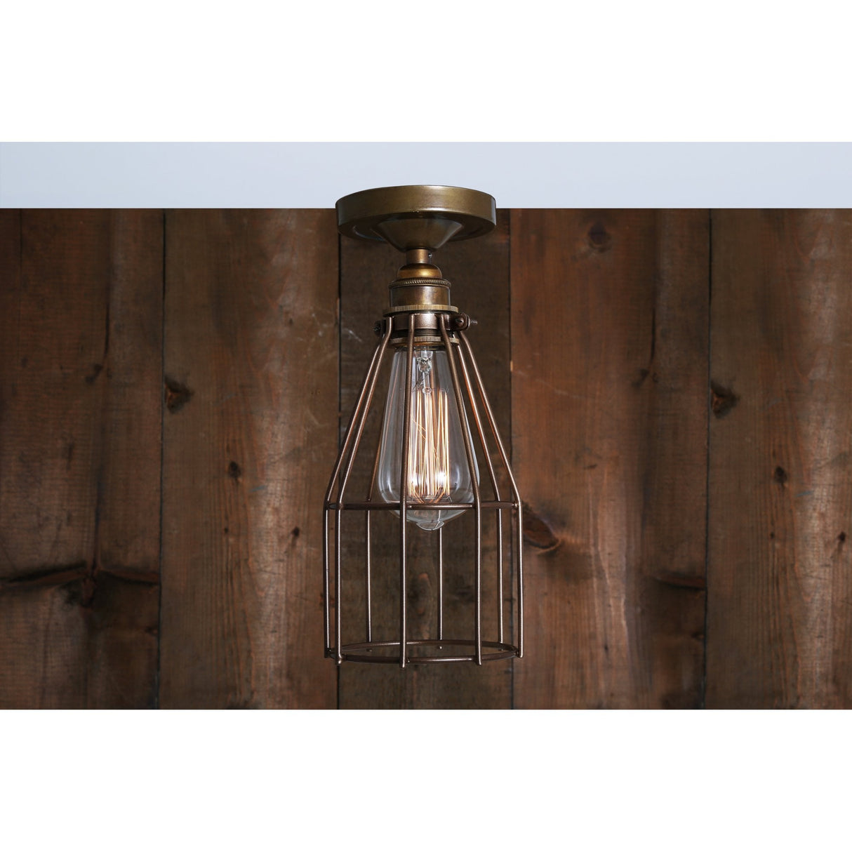 Sage Green Industrial Cage Ceiling Light with Chrome Lampholder