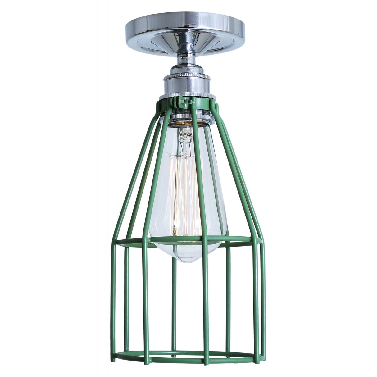 Sage Green Industrial Cage Ceiling Light with Chrome Lampholder