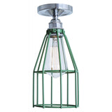 Sage Green Industrial Cage Ceiling Light with Chrome Lampholder