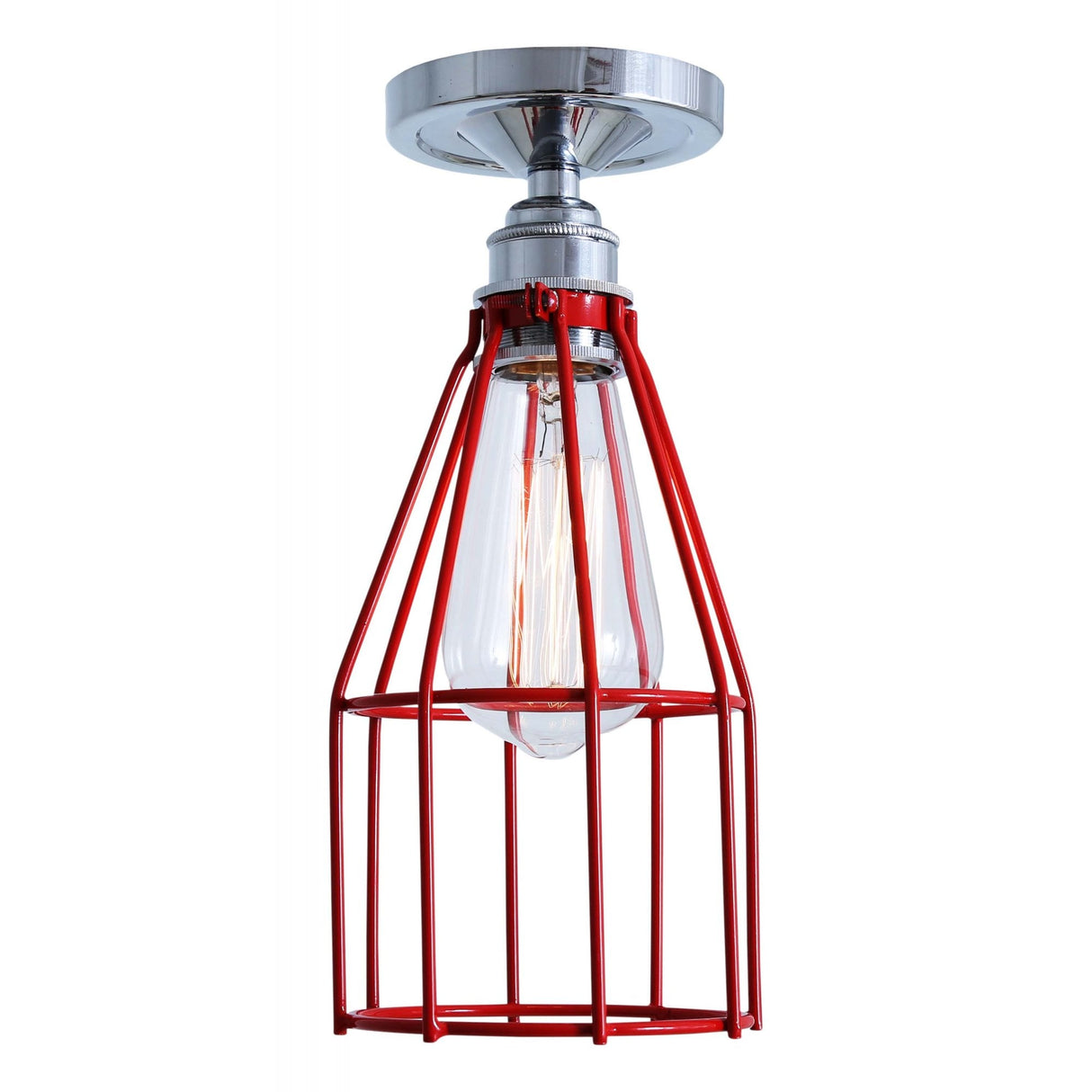 Sage Green Industrial Cage Ceiling Light with Chrome Lampholder