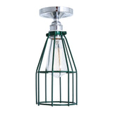 Sage Green Industrial Cage Ceiling Light with Chrome Lampholder
