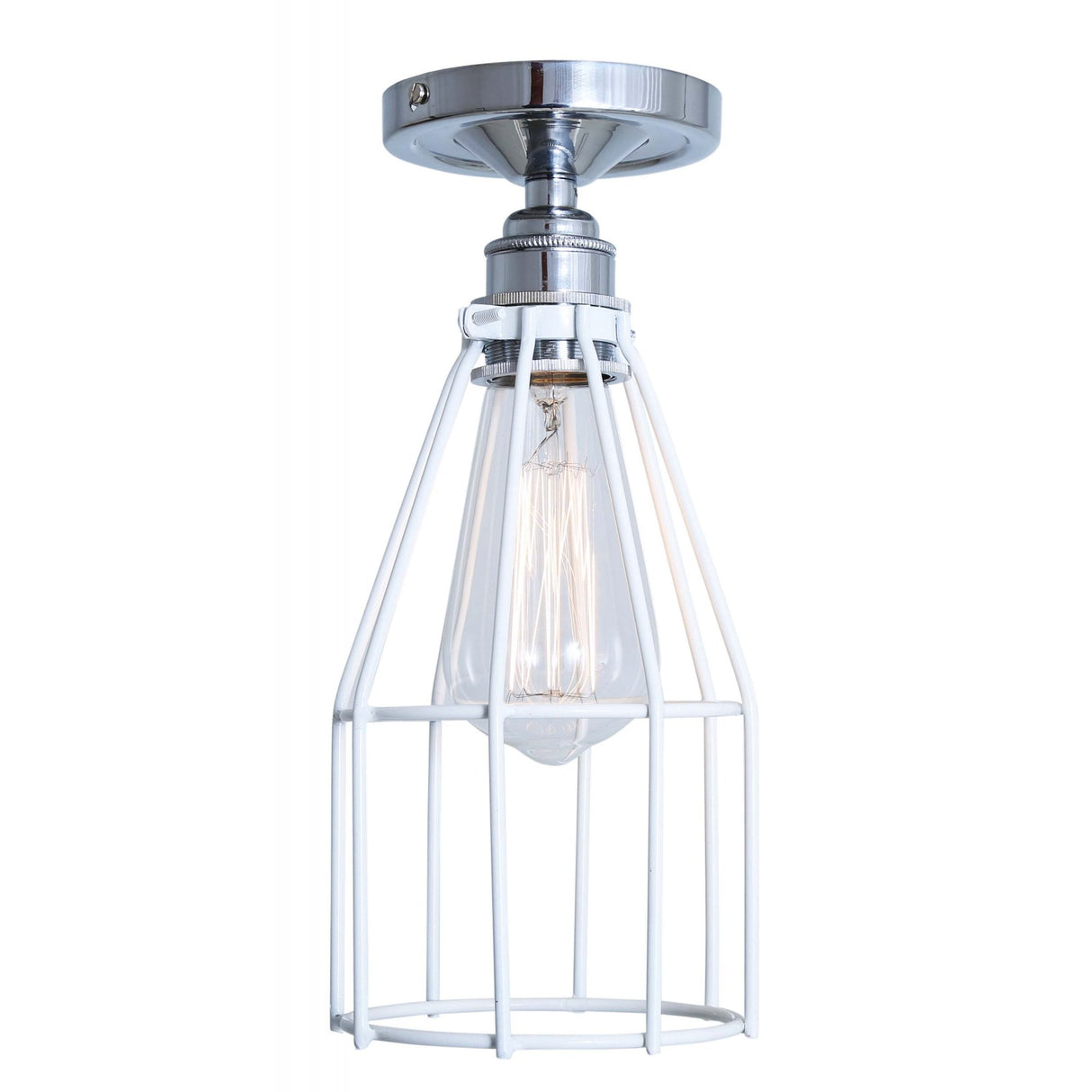 Sage Green Industrial Cage Ceiling Light with Chrome Lampholder