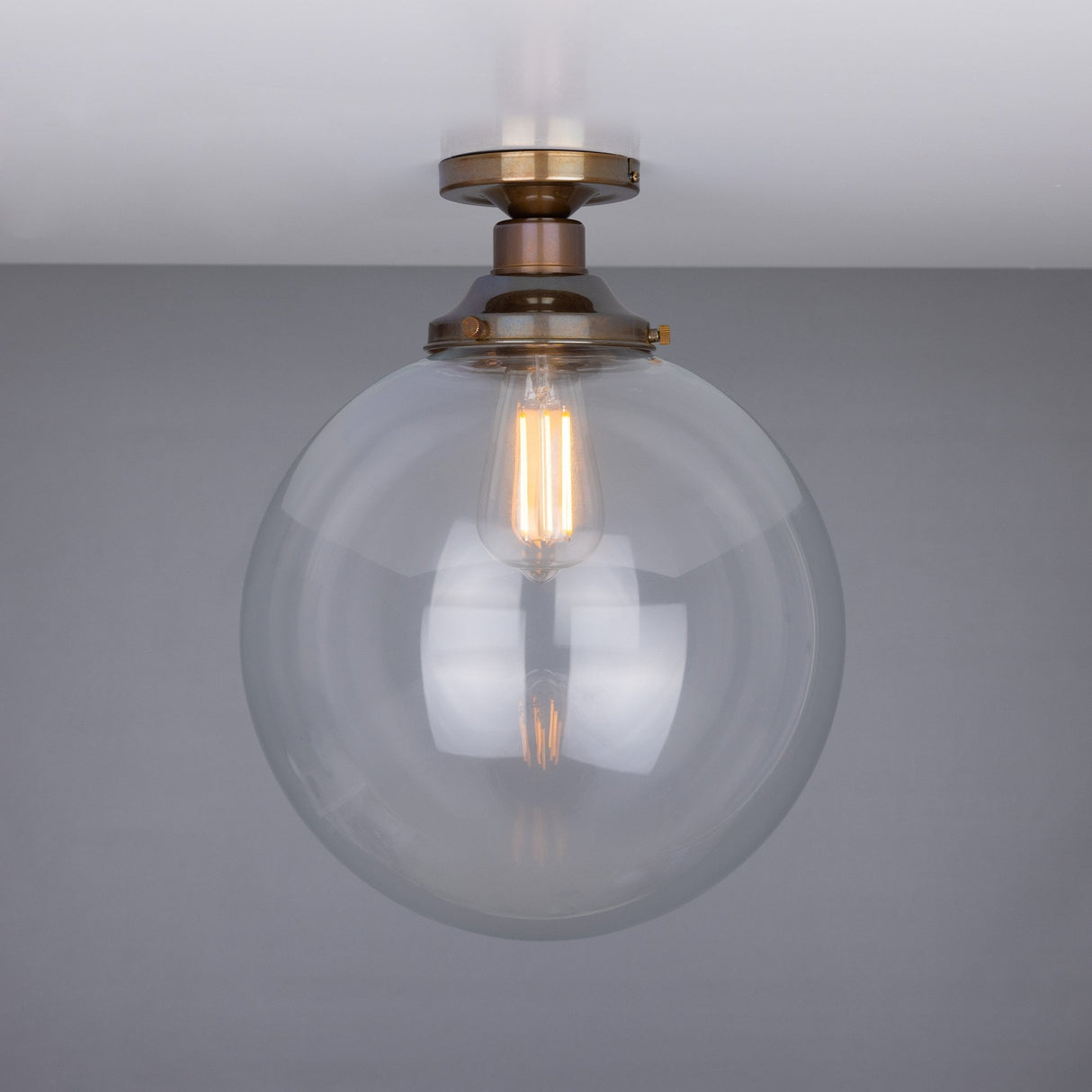 Riad Antique Brass Globe Ceiling Light Fixture, 30cm