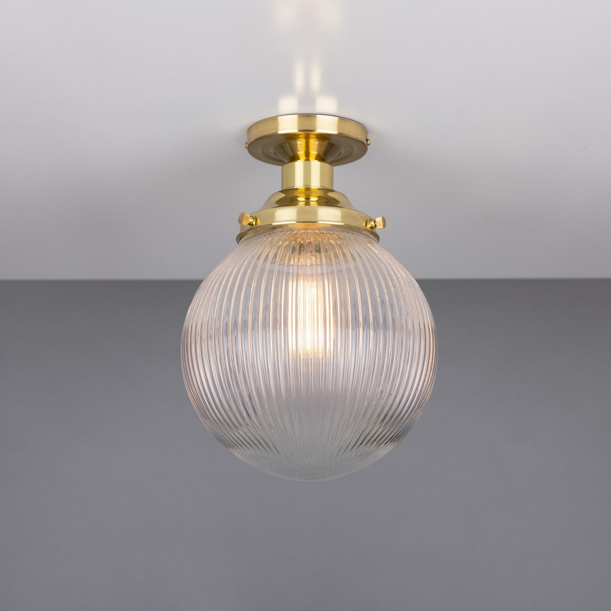 Stanley Holophane 8 Globe Ceiling Light in Antique Brass