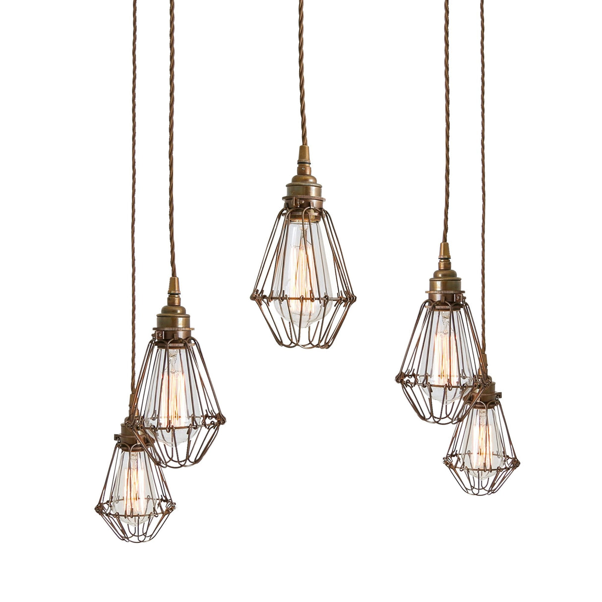 Praia Vintage Brass Cage Pendant Light Cluster
