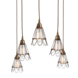 Praia Vintage Brass Cage Pendant Light Cluster