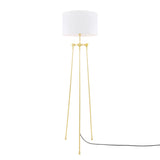 Antique Brass Contemporary Tripod Floor Lamp with Fabric Drum Shade