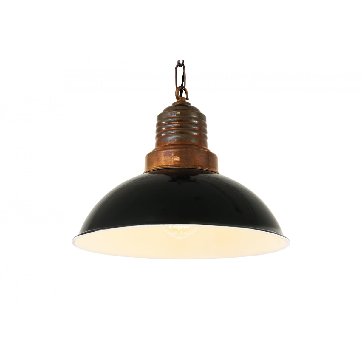 Industrial Pendant Light with Black Shade and Antique Brass Finish