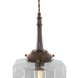 Antique Brass Hexagonal Novato Pendant with Stepped Glass Shade