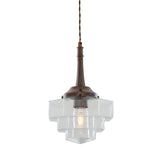 Antique Brass Hexagonal Novato Pendant with Stepped Glass Shade