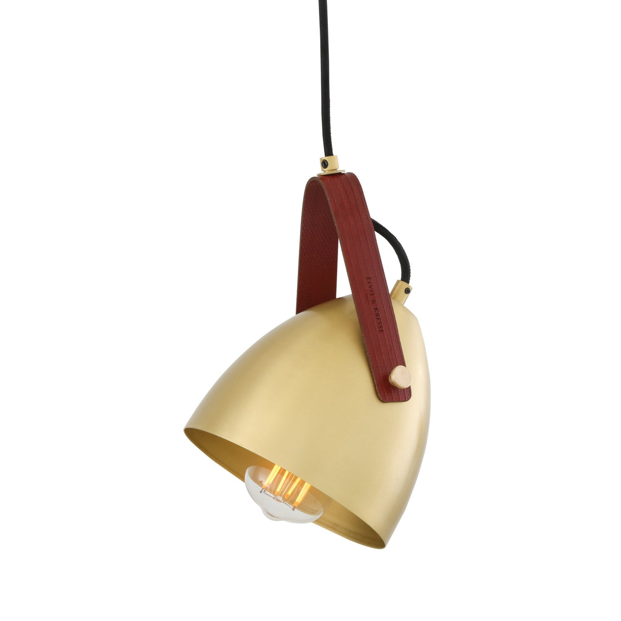 Southwark Pendant Light, Antique Brass with Red Fire-Hose Strap