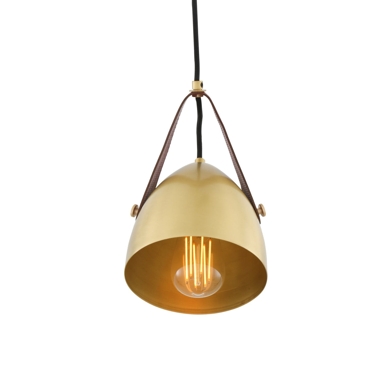 Southwark Pendant Light, Antique Brass with Red Fire-Hose Strap