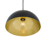 Avon 30cm Pendant Light with Matte Black Finish and Satin Brass Interior