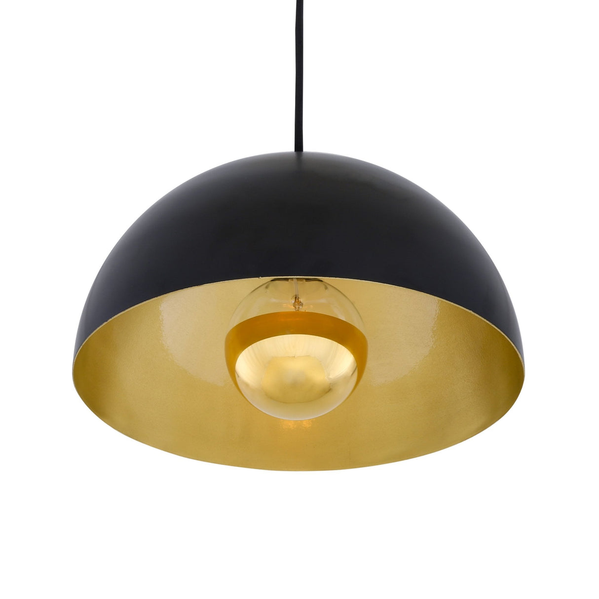 Avon 30cm Pendant Light with Matte Black Finish and Satin Brass Interior