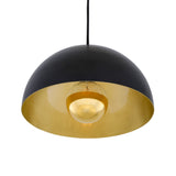 Avon 30cm Pendant Light with Matte Black Finish and Satin Brass Interior