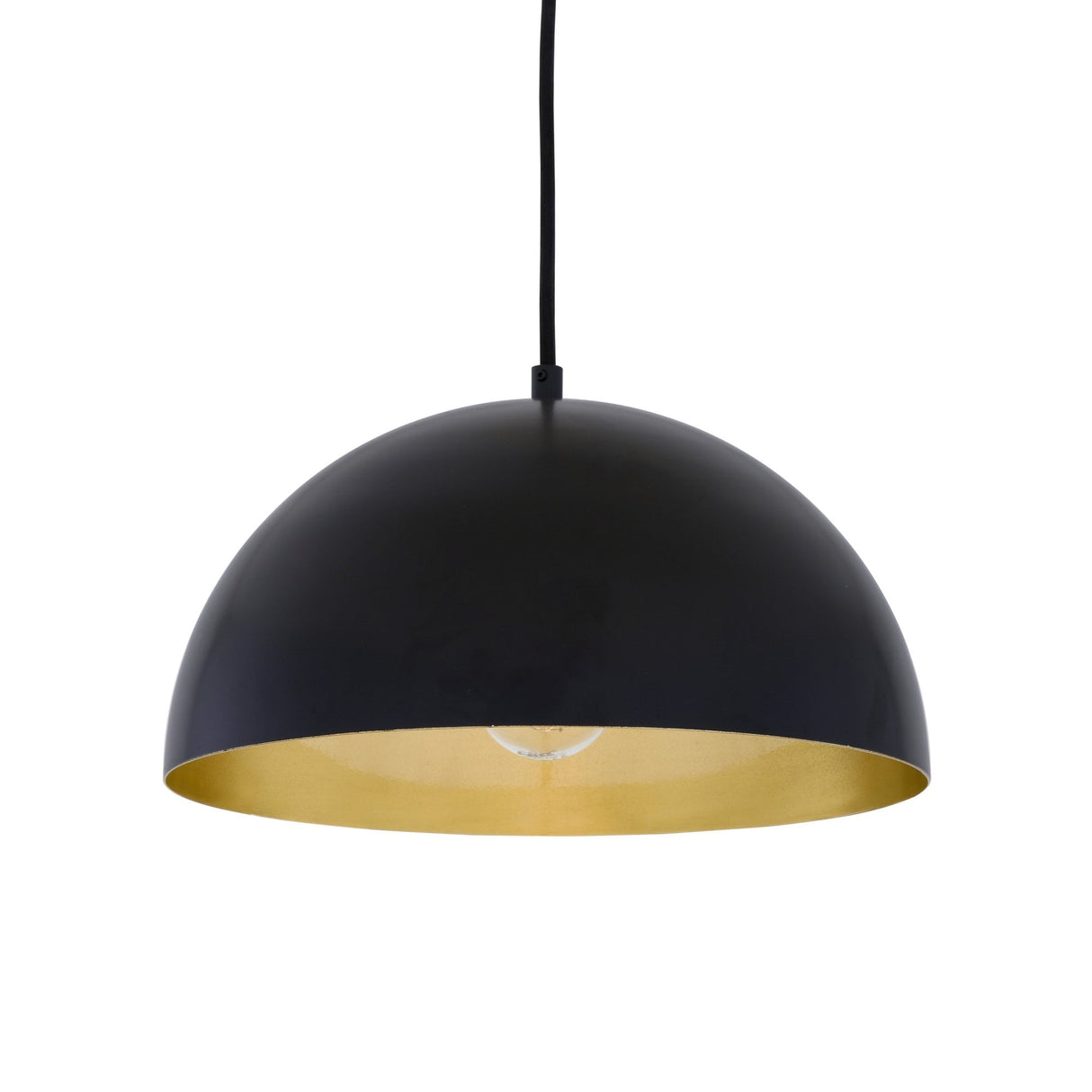 Avon 30cm Pendant Light with Matte Black Finish and Satin Brass Interior