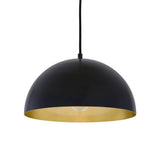 Avon 30cm Pendant Light with Matte Black Finish and Satin Brass Interior