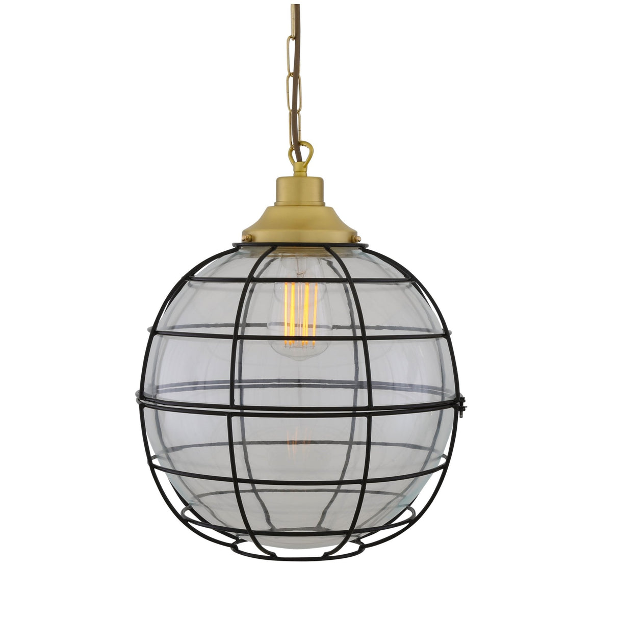 Antique Brass 30cm Cage Pendant with Clear Glass by Hudson