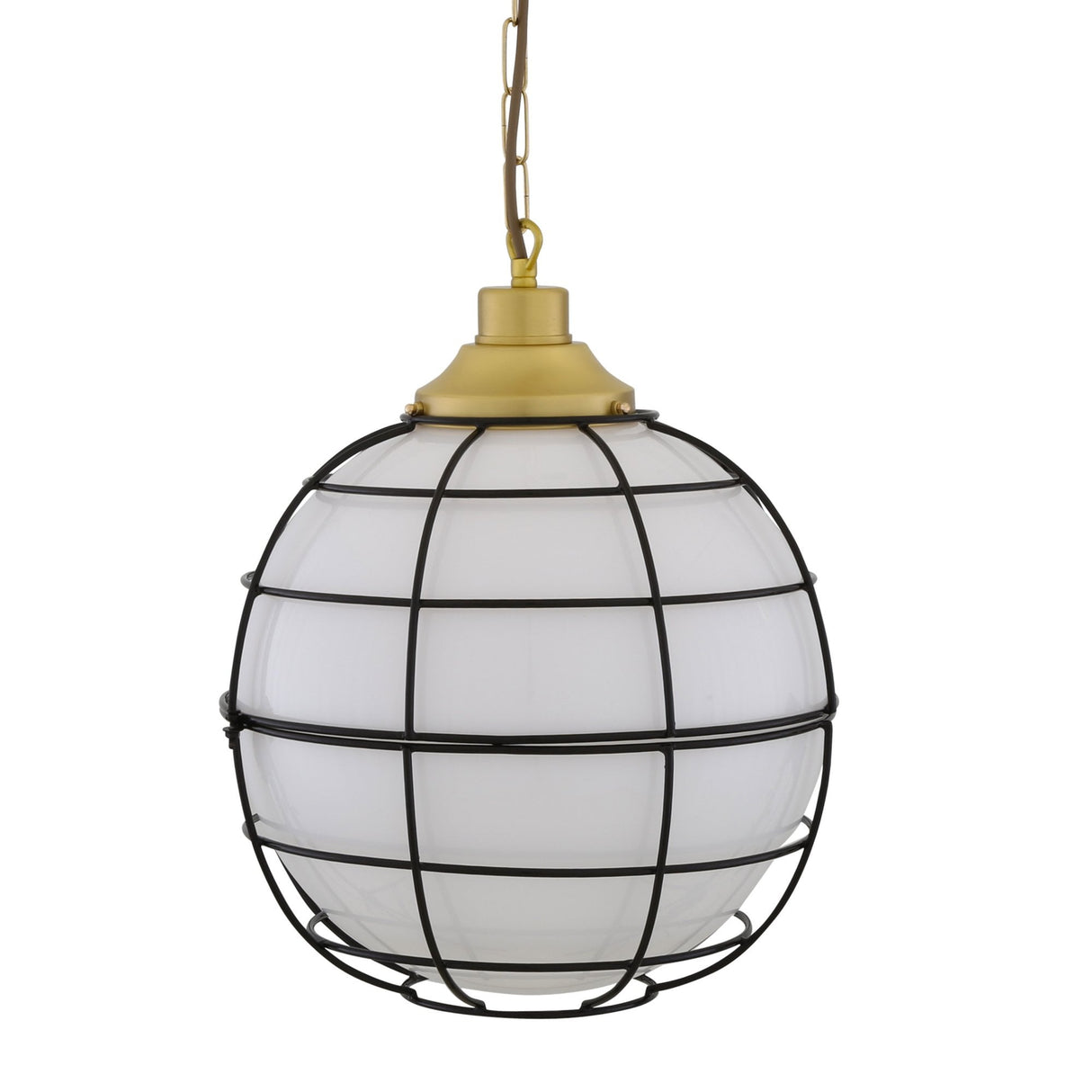 Antique Brass 30cm Cage Pendant with Clear Glass by Hudson