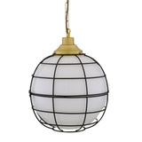 Antique Brass 30cm Cage Pendant with Clear Glass by Hudson