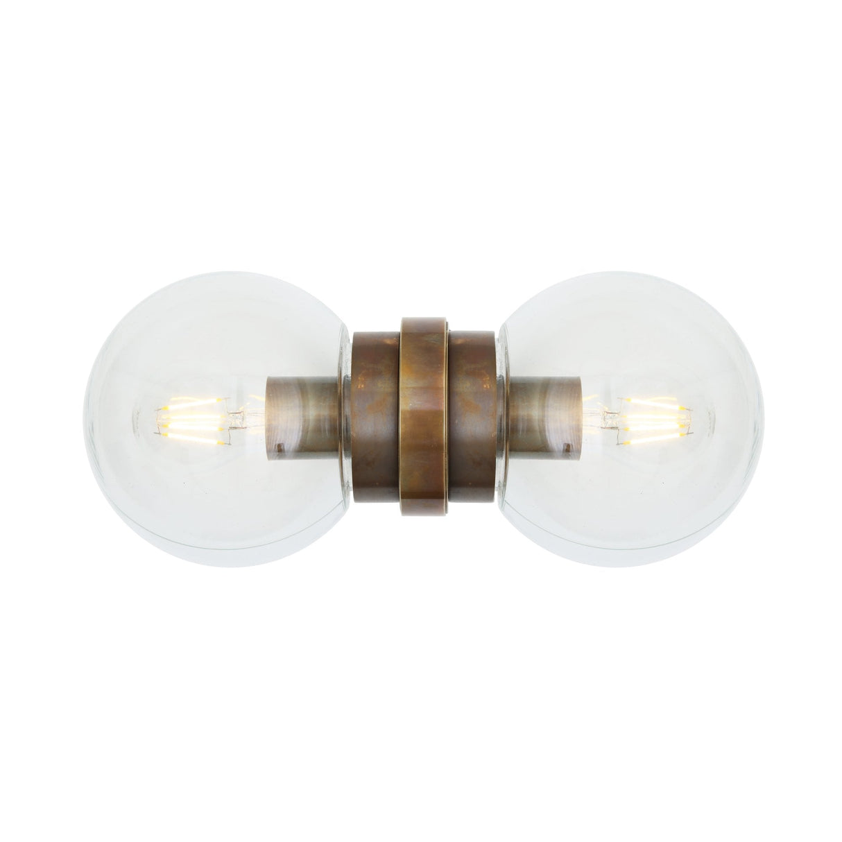 Eske Antique Brass Double Wall Sconce with Clear Globe Shades