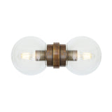 Eske Antique Brass Double Wall Sconce with Clear Globe Shades