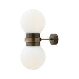 Eske Antique Brass Double Wall Sconce with Clear Globe Shades