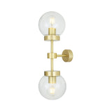 Grange Contemporary Double Wall Light, Antique Brass with Clear Glass Globes