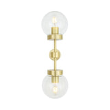 Grange Contemporary Double Wall Light, Antique Brass with Clear Glass Globes