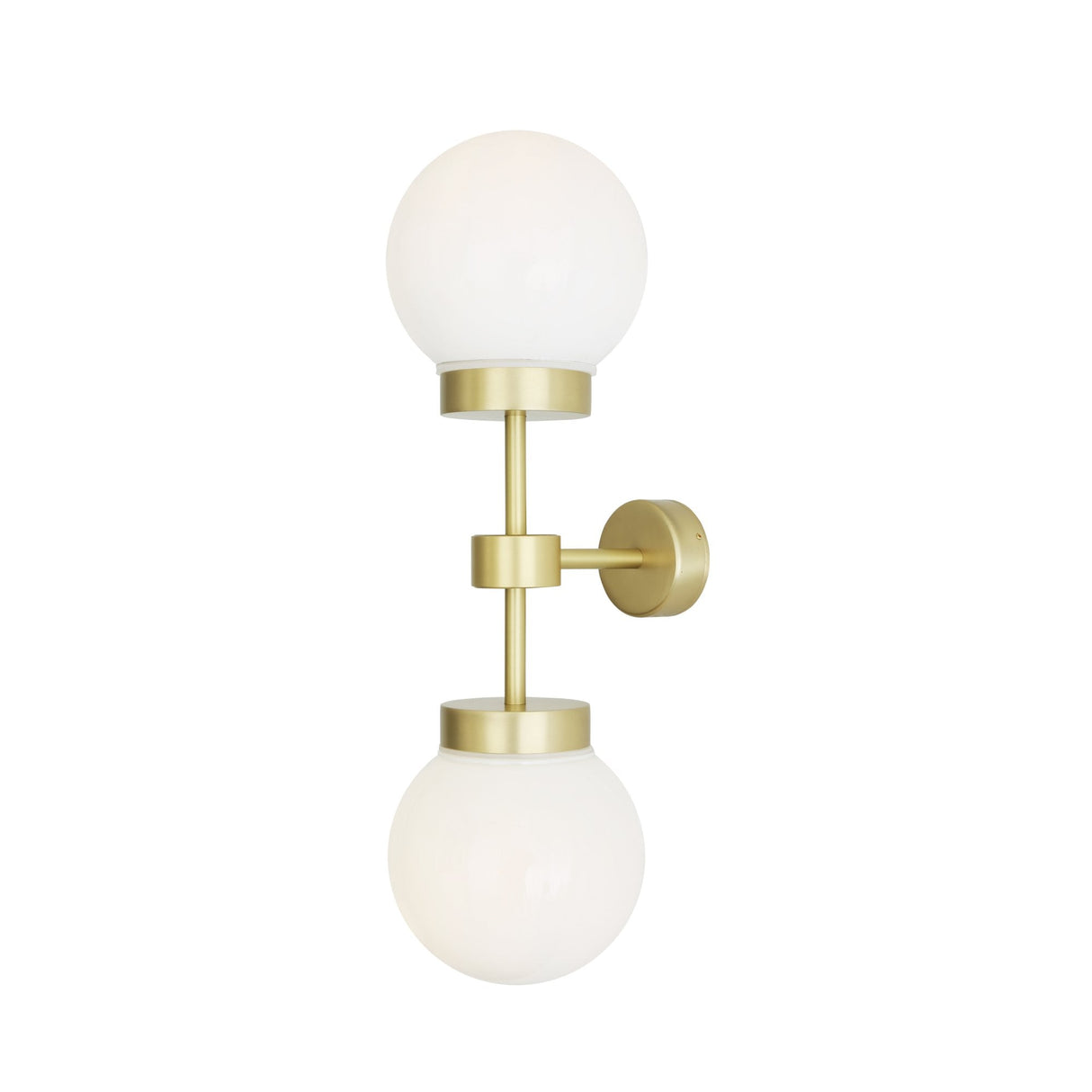 Grange Contemporary Double Wall Light, Antique Brass with Clear Glass Globes