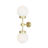 Grange Contemporary Double Wall Light, Antique Brass with Clear Glass Globes