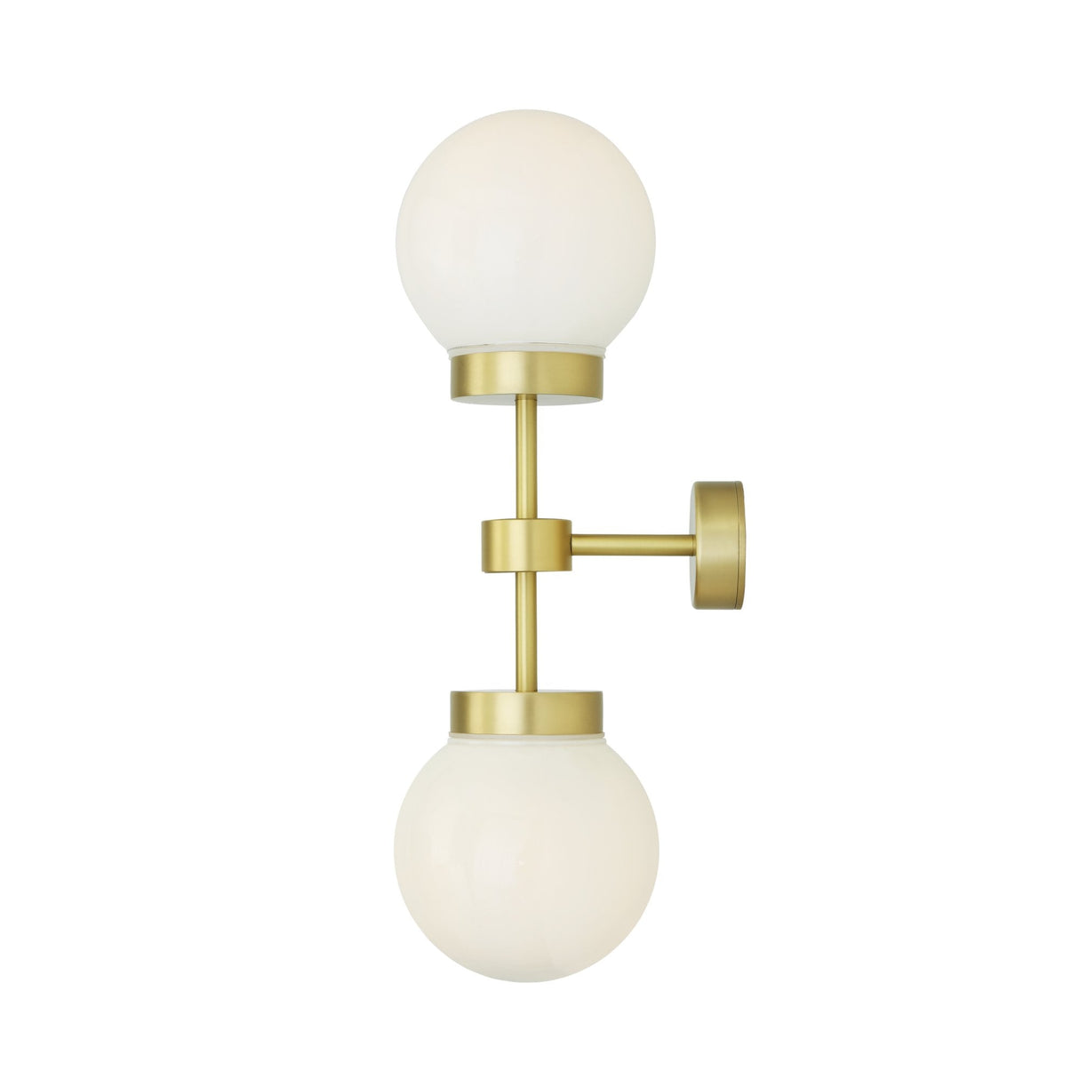 Grange Contemporary Double Wall Light, Antique Brass with Clear Glass Globes