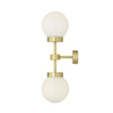 Grange Contemporary Double Wall Light, Antique Brass with Clear Glass Globes