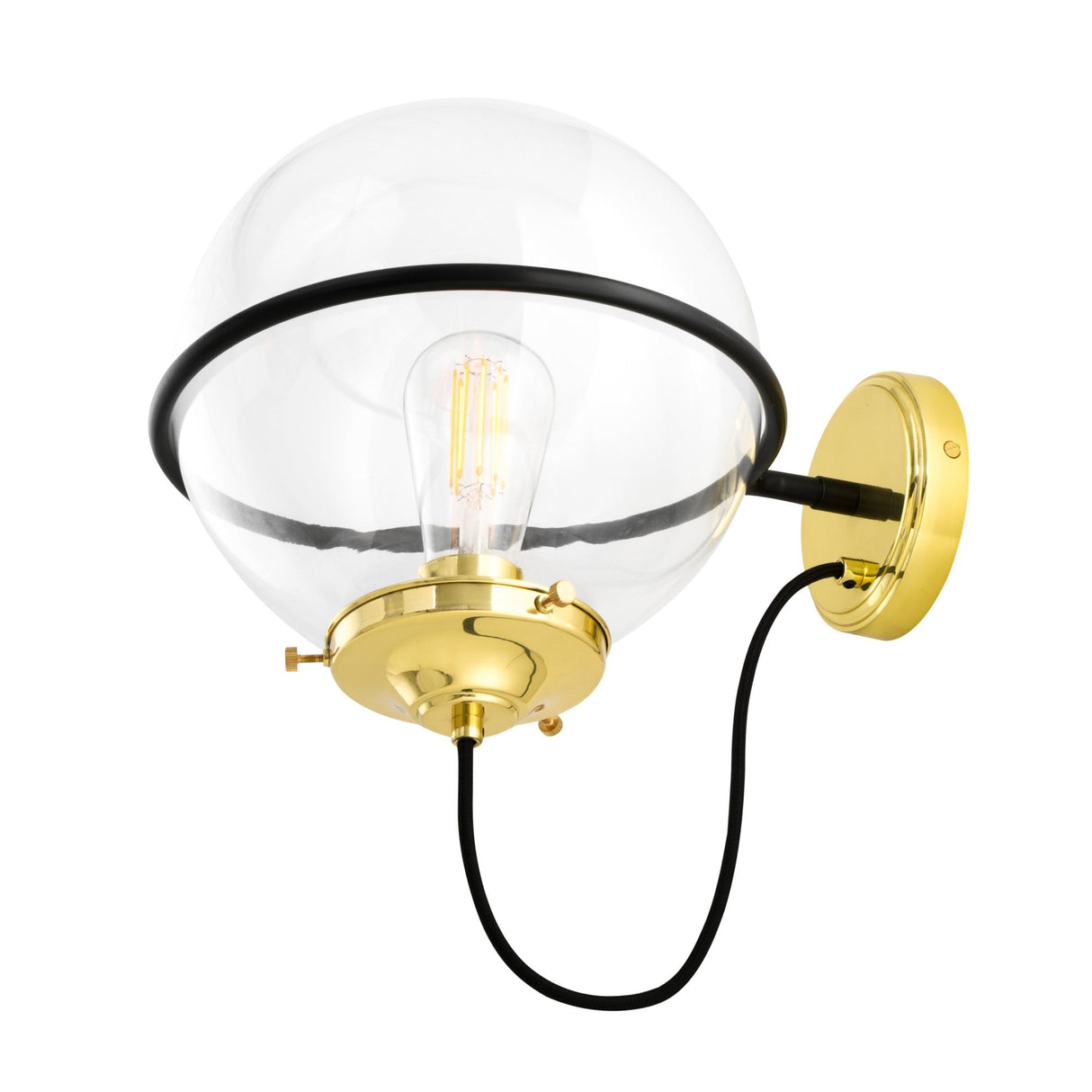 Oranmore 25cm Antique Brass & Black Globe Wall Light