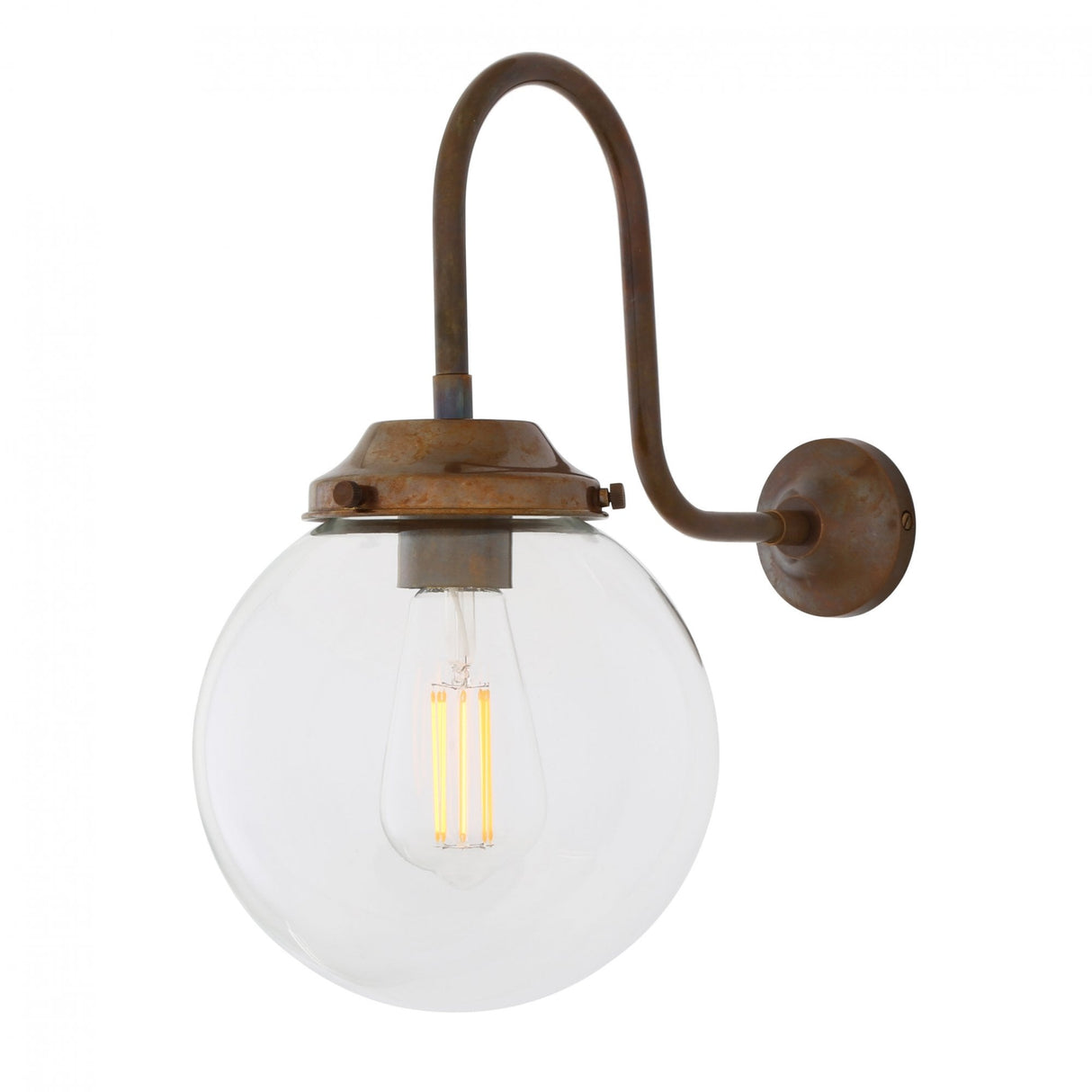 Vintage Brass and Glass Swan Neck Wall Light - 20cm