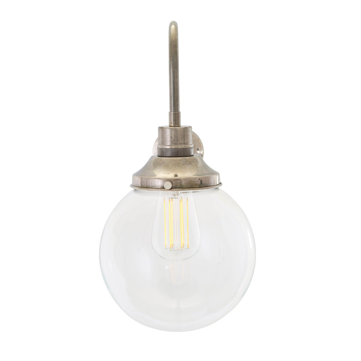 Vintage Brass and Glass Swan Neck Wall Light - 20cm