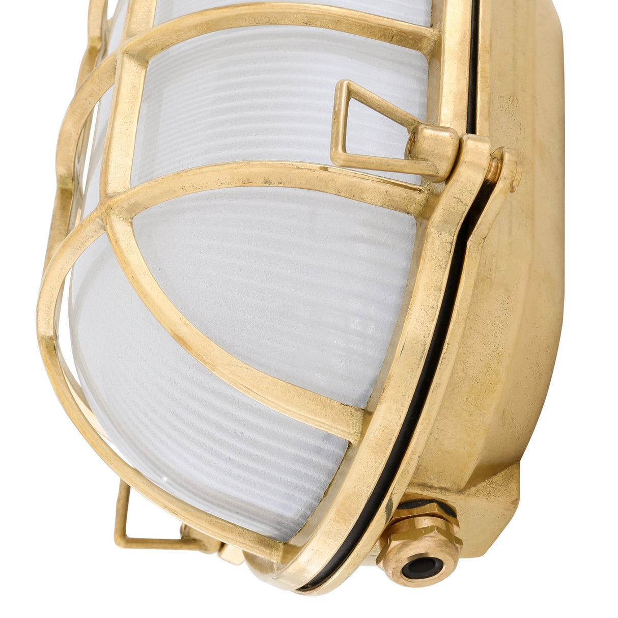 Nautical Brass Wall Light with Frosted Glass - Emergency LED Bulkhead