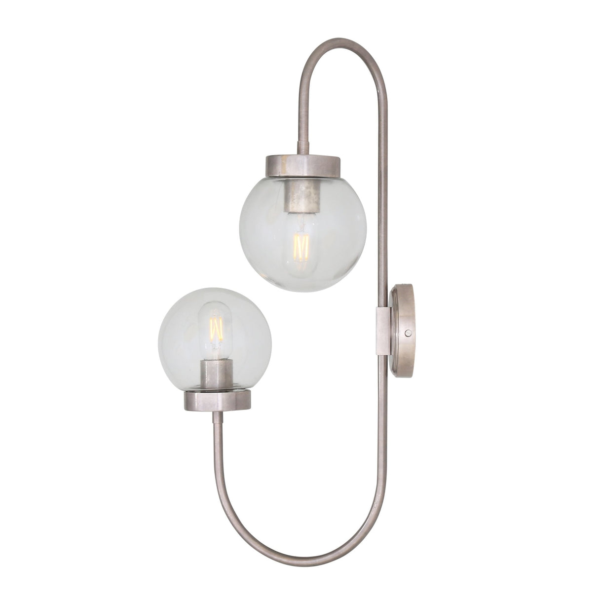 Winslow Dual Globe Wall Sconce, Antique Brass and Clear Glass Design