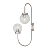 Winslow Dual Globe Wall Sconce, Antique Brass and Clear Glass Design