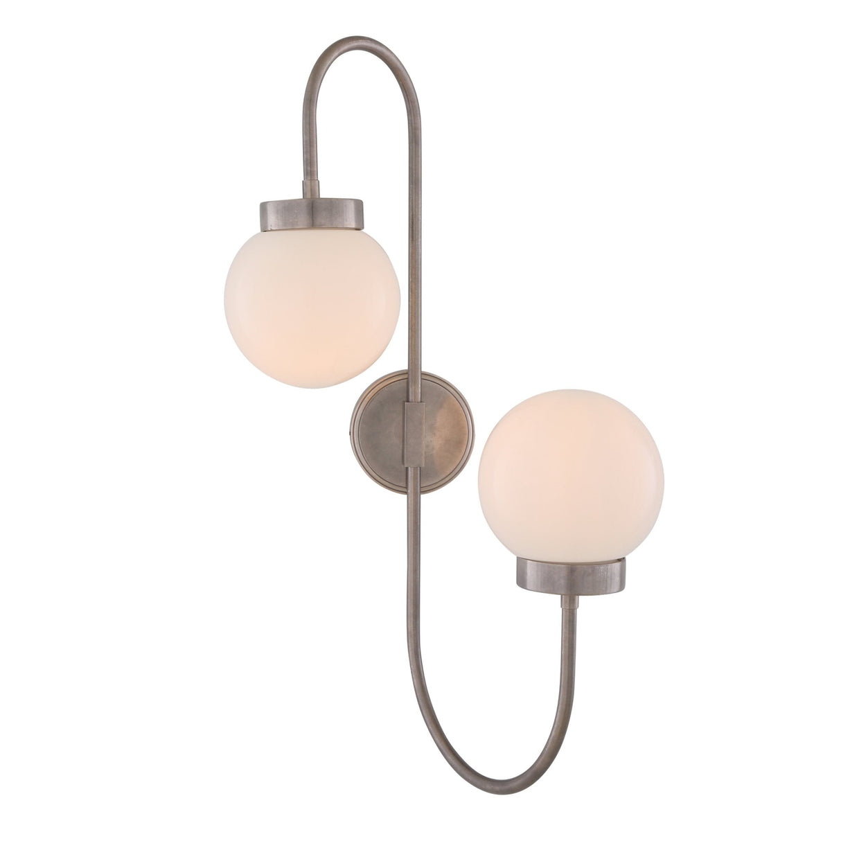 Winslow Dual Globe Wall Sconce, Antique Brass and Clear Glass Design