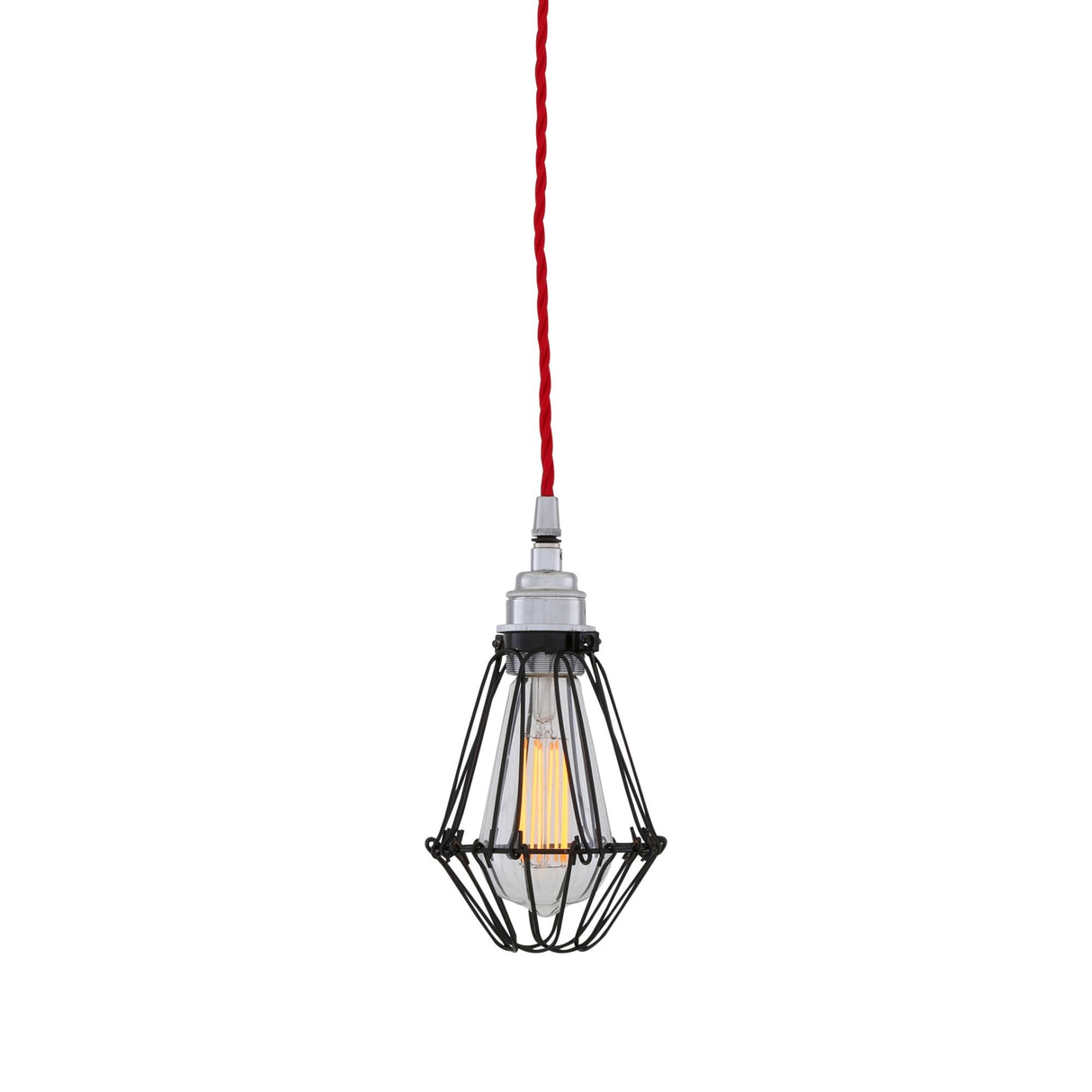 Praia Industrial Black Cage Pendant Light with Sage Green Cable