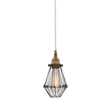 Praia Industrial Black Cage Pendant Light with Sage Green Cable