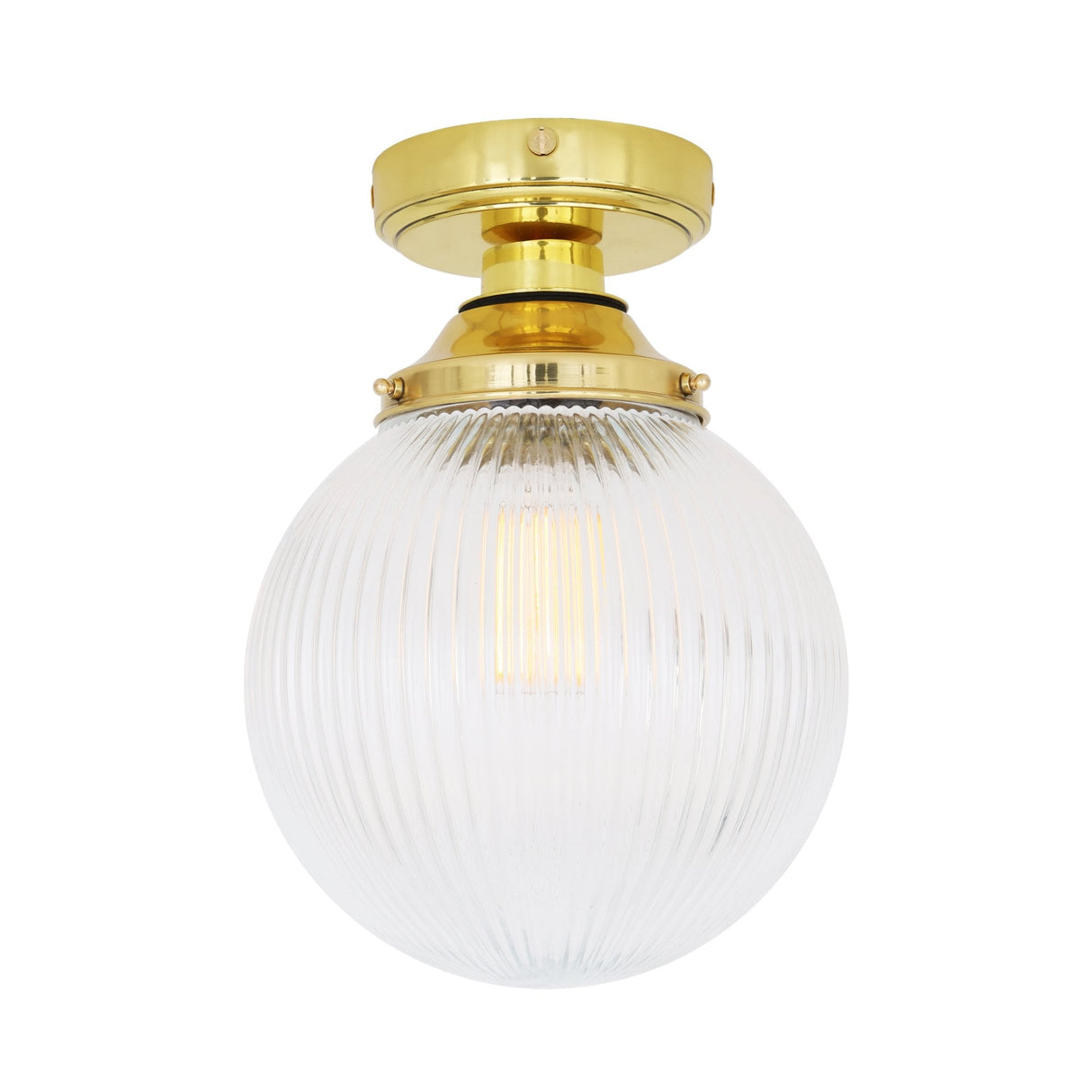 Antique Brass Cherith Flush Ceiling Light with Holophane Glass Shade