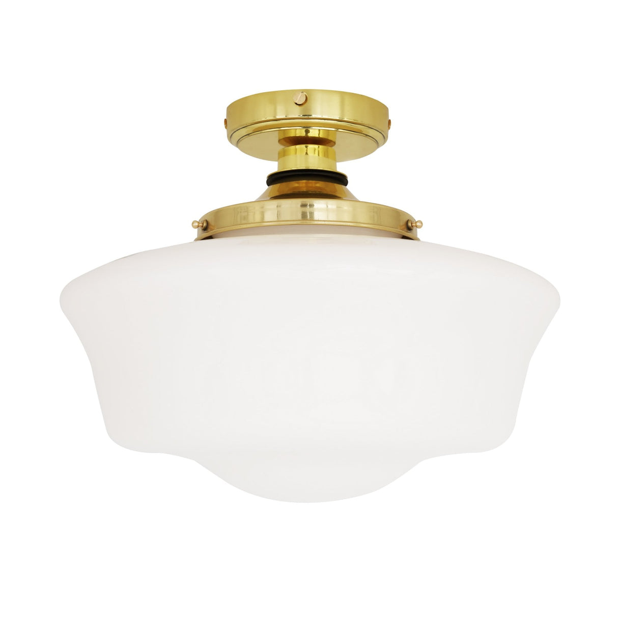 Antique Brass Anath Schoolhouse Ceiling Light with Opal Glass Shade