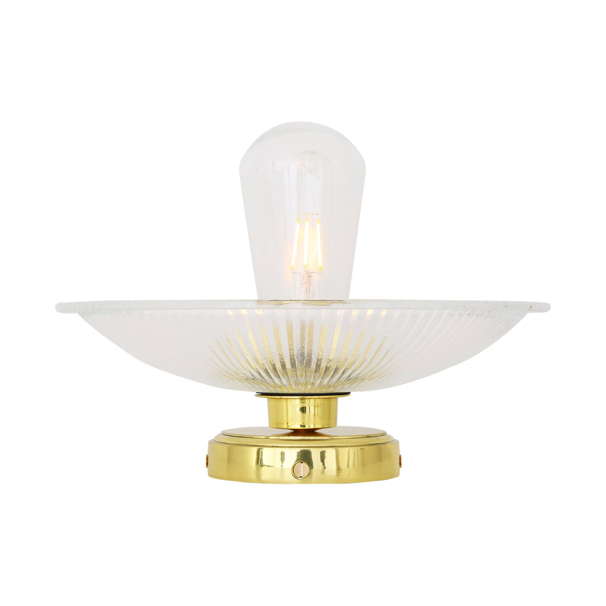 Antique Brass Gal Ceiling Light with Holophane Glass Shade