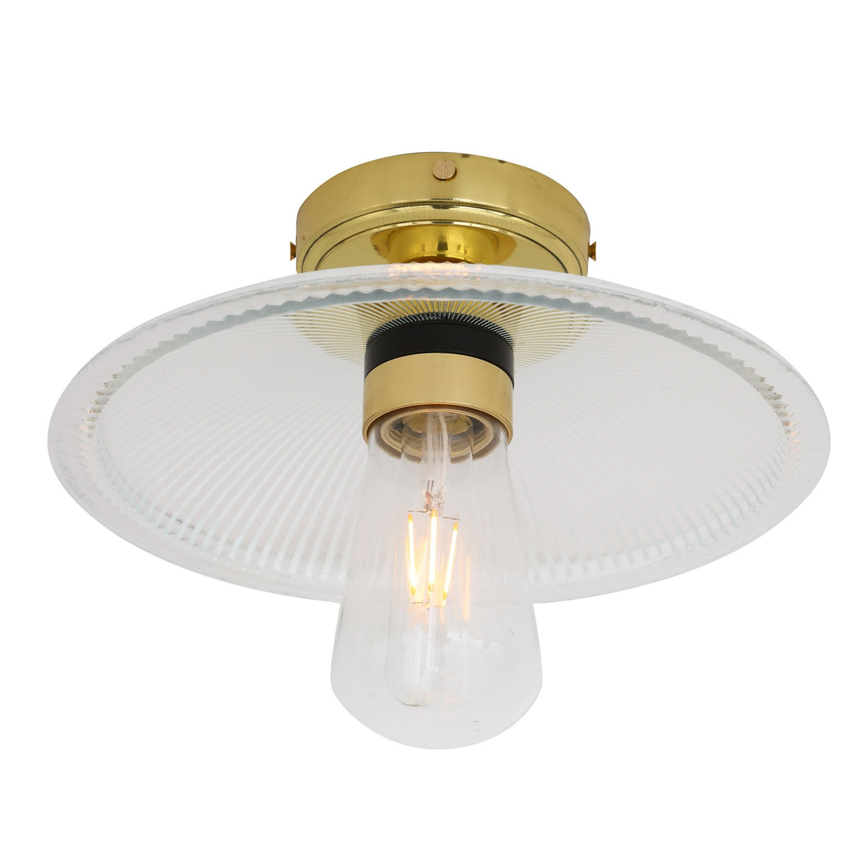 Antique Brass Gal Ceiling Light with Holophane Glass Shade