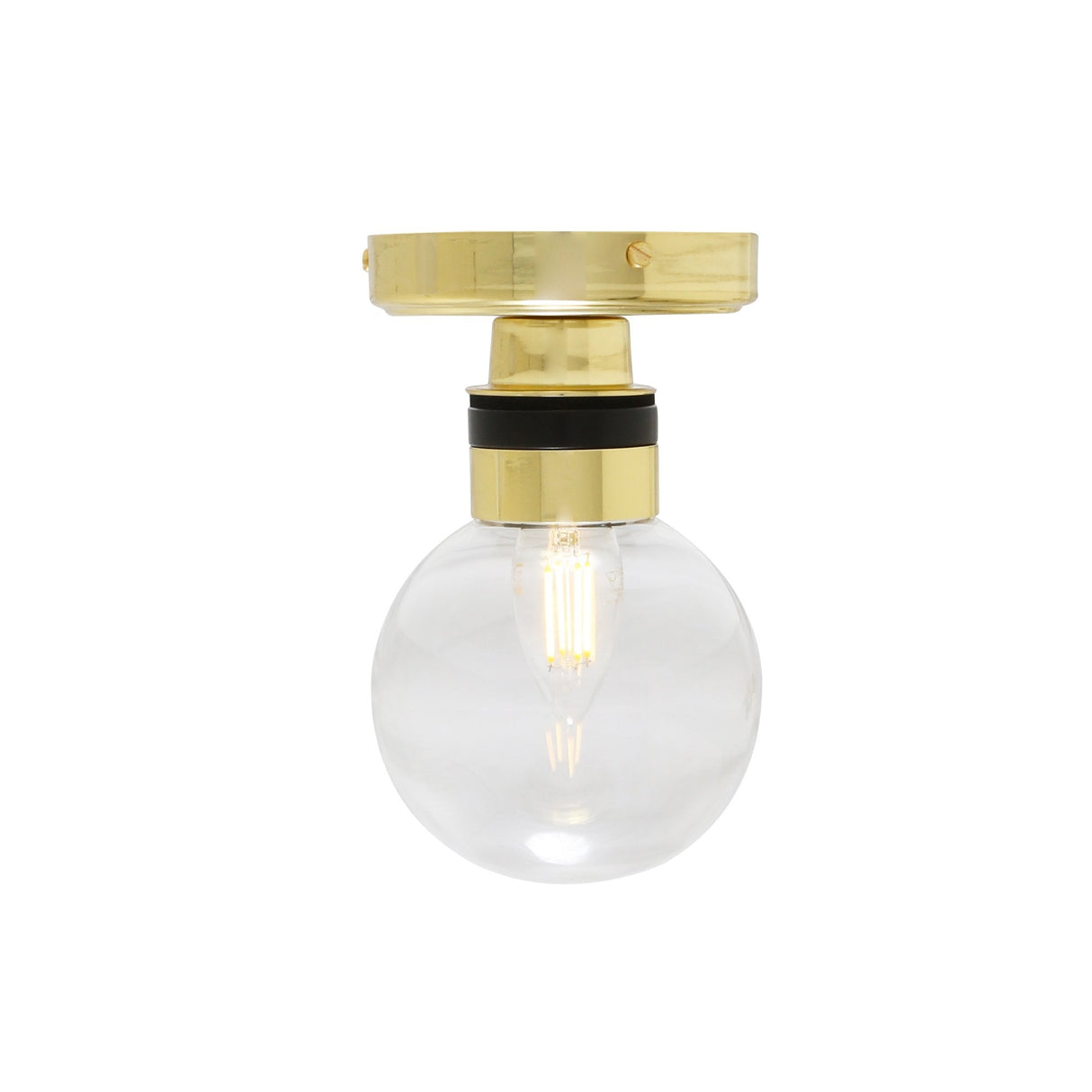 Vintage Brass and Glass Globe Bathroom Ceiling Light